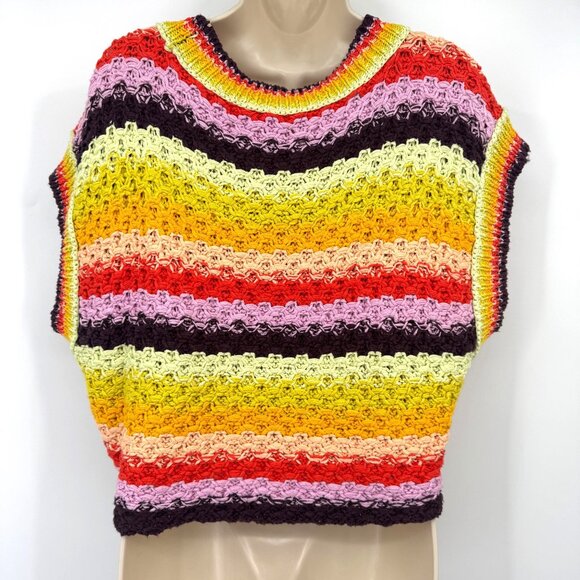 Free People Vest Women’s Size small Rainbow Stripe Summer Daze knit V neck vest - Picture 8 of 13